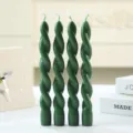Dark green twisted taper pillar candles scented wax decorative props for romantic dining table - Pack of 2 / Matcha Green