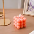 Vela LED de cubo de burbuja rosa con llama para decoracion de fiesta boda detalle. - Vela cubo bala rosa