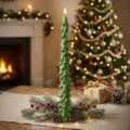 Green Christmas tree shaped scented candle for holiday home decor and cozy winter party atmosphere. - Metallic Green Christmas Tree Candle (1 Piece)