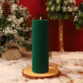 Bougie pilier cannelée vert foncé bougie parfumée Noël décoration maison accessoire photo - Cylindre cannelé 5*15
