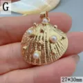 Ozean Stil Muschel Perle Anhänger Gold Metall Halskette Zubehör Detailansicht 27x30mm - 3D Muschel Perle Anhänger (Nur Anhänger)