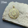 Retro goldene religiöse Porträt runde Anhänger Schmuck, feine Metall Schnitzerei mit Zirkonia. - Jungfrau Maria Strass Runder Anhänger (D)