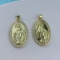 Vergoldeter ovaler Marien Anhänger Halsketten Zubehör mit funkelnden weißen Zirkonia Steinen. - Groß (20*30mm) / Gold