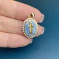 Goldener ovaler Heiliger Anhänger mit Zirkon und Perlmutt Mosaik, eleganter Damen Halsketten - Nur Anhänger / Blau