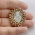 Vintage Muttergottes Zirkon Anhaenger Halskette klassischer Portraet Schmuck Accessoire - Rosa S-Logo