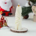 White Christmas tree scented candle with wooden base festive holiday home decor ornament - White Wavy Pillar Candle