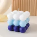 Gradient bubble scented candle, square soy wax candle in blue and white tone for home decor. - Blue-White Gradient Cube (Bluebell Scent)