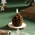 Pinecone shape LED candle Christmas decorative wax light festive ambiance prop brown gold - Regular 2 Pack Small Gold Rim Brown