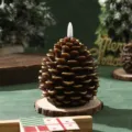 Pinecone LED candle, brown paraffin wax Christmas decorative light with realistic pine texture. - Regular 2 Pack Large Gold Rim Brown