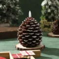 Christmas pinecone LED candle paraffin wax decorative light for holiday home table party decor - Regular 1 Pack Large White Rim Brown