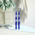 Blue twisted pillar candles set, aesthetic soy wax long taper candle for home decor and party ambiance. - Klein Blue