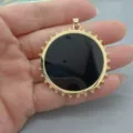 Goldene runde Fassung Anhänger schwarzer Onyx Muschel Halskette Schmuck Zubehör Basteln - Schwarz