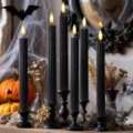 Lot de longues bougies coniques LED côtelées noires, bougie électronique sans flamme deco - Noir Pur