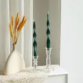 25cm spiral taper soy wax scented candle detail view, elegant home decor atmosphere props. - Dark Green