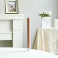 Bougie électronique LED longue rayée macaron, coque en cire, luminaire déco maison. - Couleur Thé au Lait