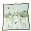 Elegant lotus print silk scarf, retro green square scarf, perfect for professional wear. - Lotus Flower