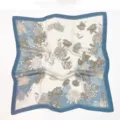 Elegantes quadratisches Seidentuch mit Blumenmuster retro blau weiss Halstuch Mode - Blaues Blumenmuster