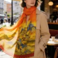 Damen Herbst Winter langer bedruckter Seidenschal Mode eleganter Landschaft Schal leicht. - Satintuch mit prächtigem Landschaftsmuster