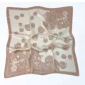 Vintage floral print square silk scarf, elegant retro neckerchief for women styling accessory. - Khaki Camellia
