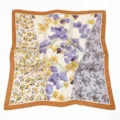 Elegant square silk scarf with vintage floral geometric print and stylish brown border. - Coffee Tri-Color Floral