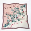 Elegant retro square silk scarf with floral branch print, versatile fashion daily neckerchief. - Pink Small Floral