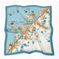 Elegant vintage floral square silk scarf for women fashion professional daily wear. - Blue Small Floral