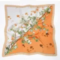 Silk square scarf women fashion elegant floral printed neckerchief vintage design chic wrap - Orange Small Floral