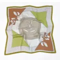 Retro geometric print square silk scarf, elegant minimalist floral design for women style. - Khaki Colorblock Floral