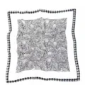 Chic black and white leaf print square silk scarf with classic houndstooth border design. - Houndstooth Patchwork