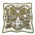 Vintage botanical butterfly print square silk scarf with elegant green border design - Green Butterfly Floral