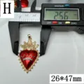 Pendentif cœur émail rouge couronne accessoire bijoux DIY vue détaillée 26x47mm - Style H Design Couronne Ailes Cœur (E659)
