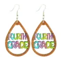 Close-up detail of the glittery teardrop earrings featuring colorful cutout fourth grade letters. - Style 4 (FOURTH GRADE Style)