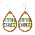 Detailed view of the fifth grade teacher glitter teardrop earrings, colorful back to school design. - Style 5 (FIFTH GRADE Style)