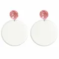 Acrylic first grade earrings with glitter top and colorful printed text for back to school. - First Grade Style