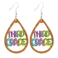 Sparkling teardrop earrings with Third Grade cutout letters for teachers and school season. - Style 3 (THIRD GRADE Style)