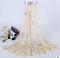 Details of the chic beige gold foil peacock feather sheer scarf shawl for women beach wrap. - Beige with Scarf