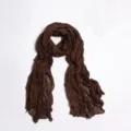 Dark brown crinkled solid color scarf voile hijab shawl detail view, lightweight texture. - Coffee