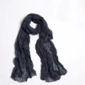 Dark grey pleated scarf for women, lightweight solid color shawl and neckerchief wrap. - Navy Blue