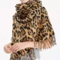 Leopard Muster Quasten Schal, kuscheliger Kunstkaschmir Winterschal, weicher warmer Halswärmer. - Schal-Stola mit gelb-kaffeebraunem Leopardenmuster