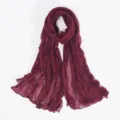 Burgundy crinkled solid color scarf women lightweight shawl wrap hijab summer accessory - Burgundy