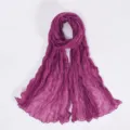 Women's pleated solid color voile long scarf lightweight elegant fashion neck wrap shawl - Purple