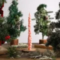 Pink Christmas tree shaped scented candle, festive decorative wax candle for holiday. - Pink Christmas Tree, Single Piece