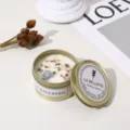 Gold tin scented candle with soy wax and dried flowers, perfect cozy home decor gift. - Jasmine