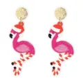 Weihnachtliche Flamingo Ohrringe mit Glitzer Weihnachtsmann Mütze Damen Modeschmuck Geschenke - Gold Verbunden Flamingo Stil