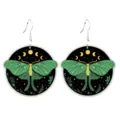 Gothic green luna moth earrings celestial moon phase wooden drop earrings for women girls - Green Moon Moth Style