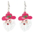 Boucles d'oreilles pendantes Père Noël avec chapeau rose pailleté, détail bijou festif. - Père Noël