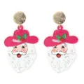 Detailansicht glitzernde rosa Mütze Weihnachtsmann Ohrringe, festlicher Ohrschmuck. - Gold Verbunden Weihnachtsmann Stil