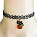 Halloween black cat pumpkin choker necklace detail close-up view, spooky cute item. - Pumpkin & Black Cat (2)