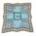 Elegant retro floral silk square scarf for women chic boutique fashion accessory style - Blue Ink Floral