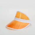 Transparent PVC sun visor hat for women, clear orange brim with white trim, sun protection. - Orange
